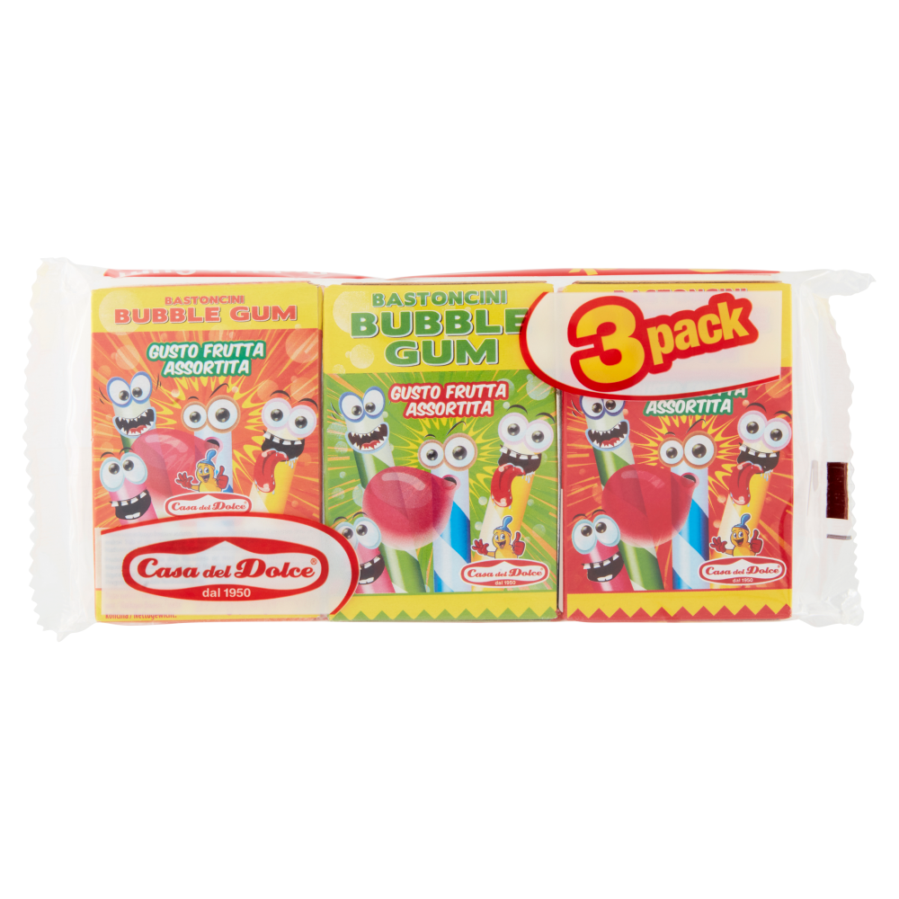 Casa del Dolce Bastoncini Bubble Gum Gusto Frutta Assortita 3 x 27,2 g