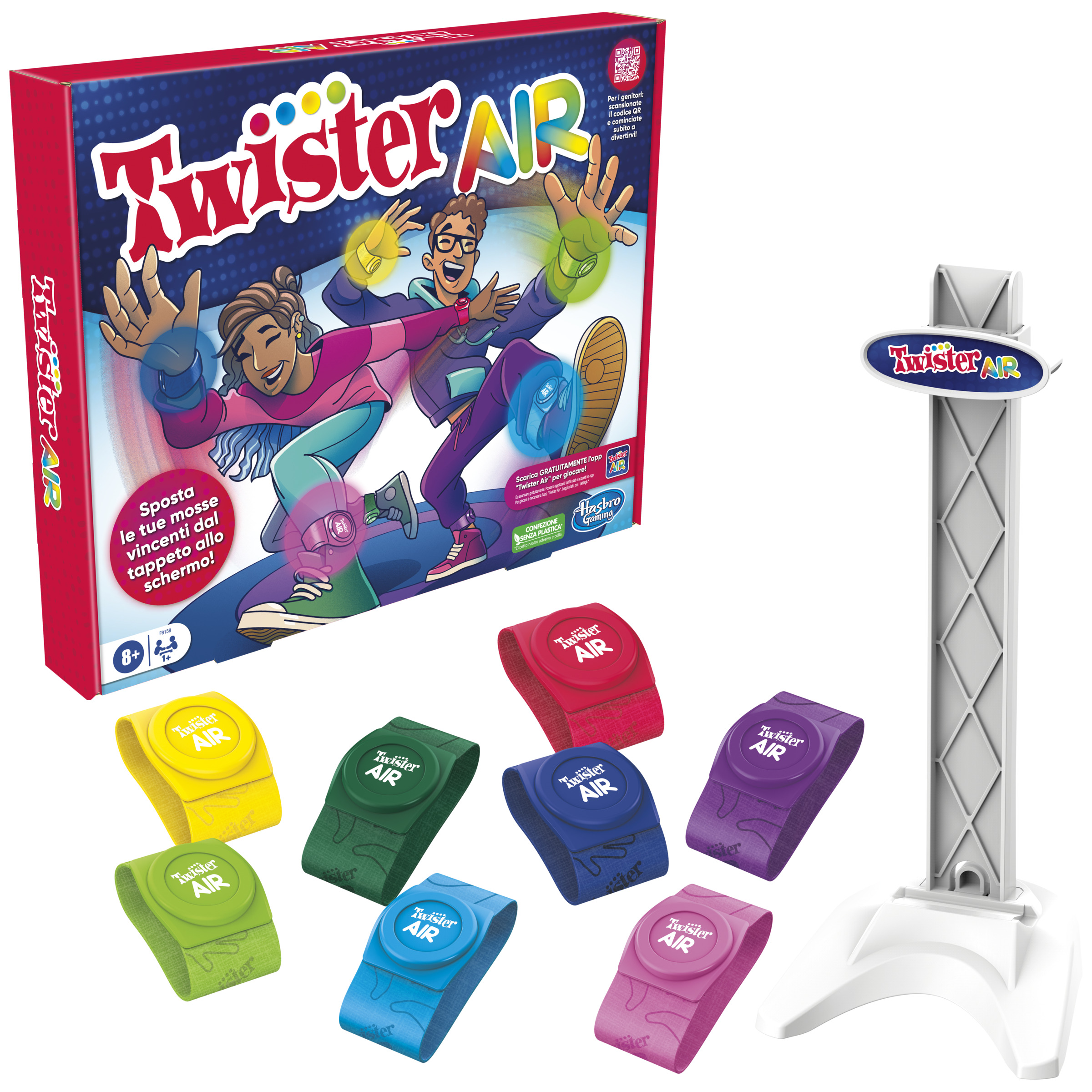 Hasbro Gaming Twister Air, gioco Twister con app per realt&agrave; aumentata, si collega a dispositivi smart, giochi attivi per feste, dagli 8 anni in su