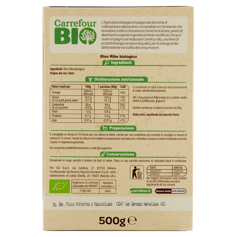 Carrefour Bio Riso Ribe 500 g