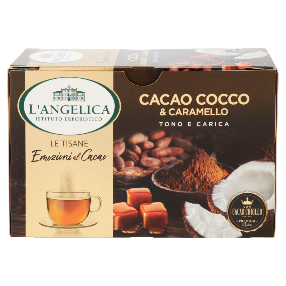 L'Angelica Le Tisane Emozioni al Cacao Cacao Cocco & Caramello Tono e Carica 15 Filtri 30 g