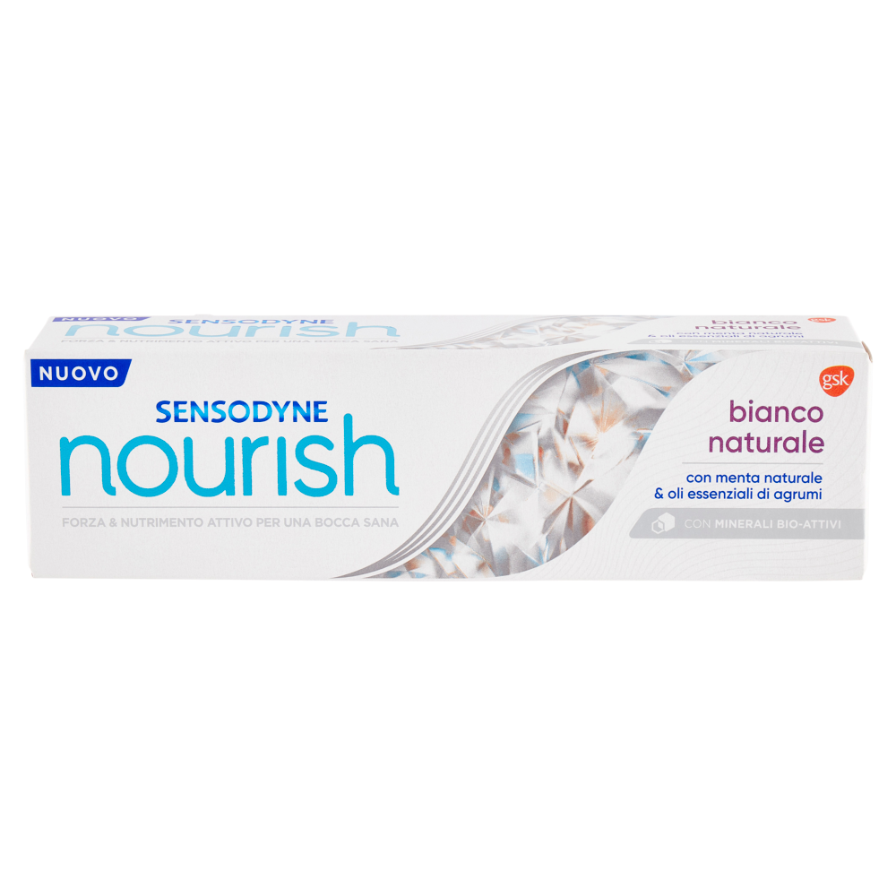 Sensodyne Nourish bianco naturale dentifricio fluoro menta naturale oli essenziali di agrumi 75 ml