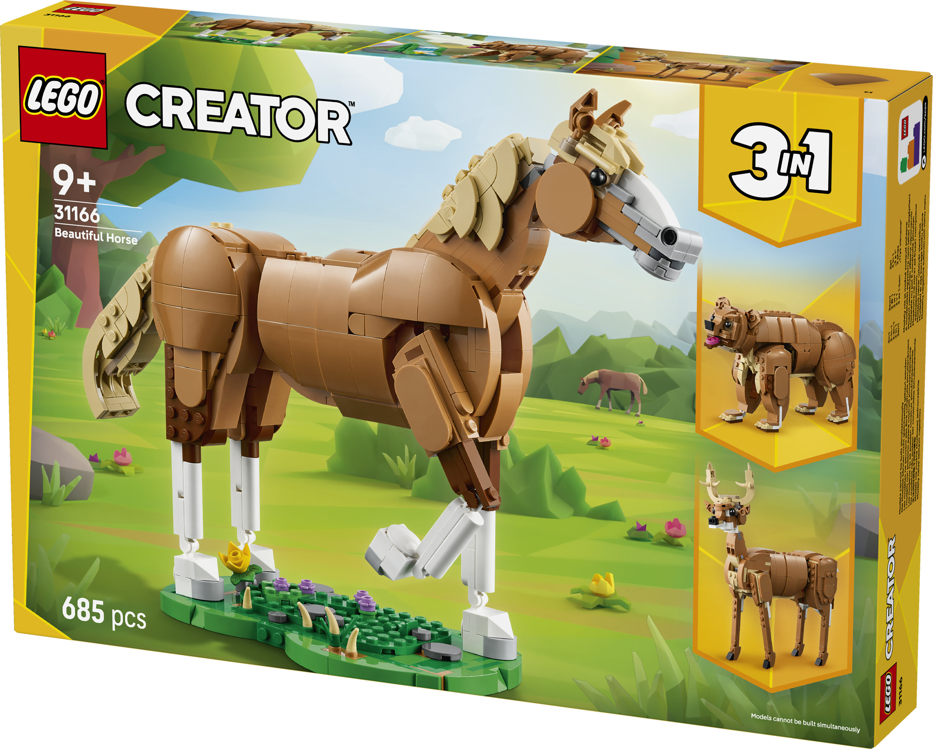LEGO Creator 3in1 31166 Cavallo Meraviglioso, Giocattolo con Animale Trasformabile in Orso o in Cervo, Regalo per Bambini 9+