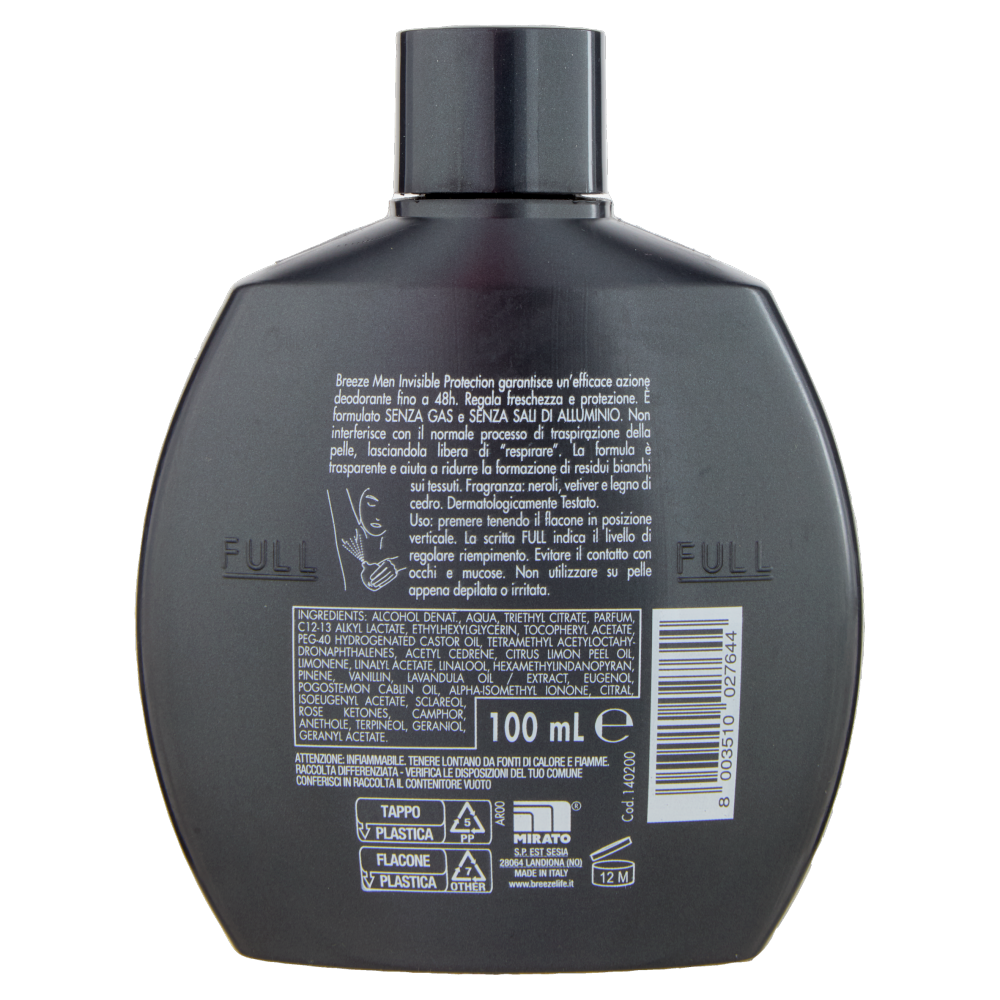 Breeze Men Invisible Protection Deodorante Profumato 100 mL