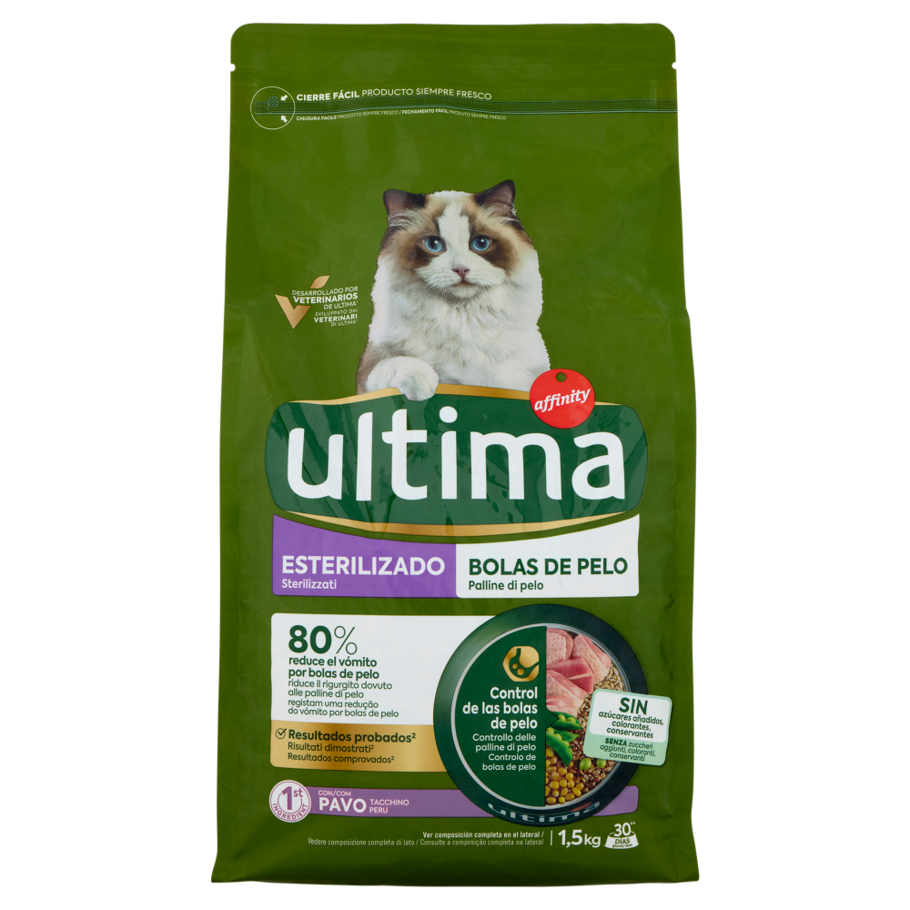 ultima Cat Sterilizzati Palline di Pelo con Tacchino 1,5 kg