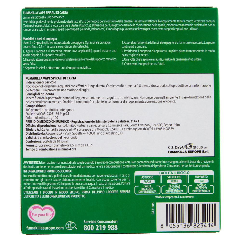 VAPE Spirali di Carta Citronella 10 pz