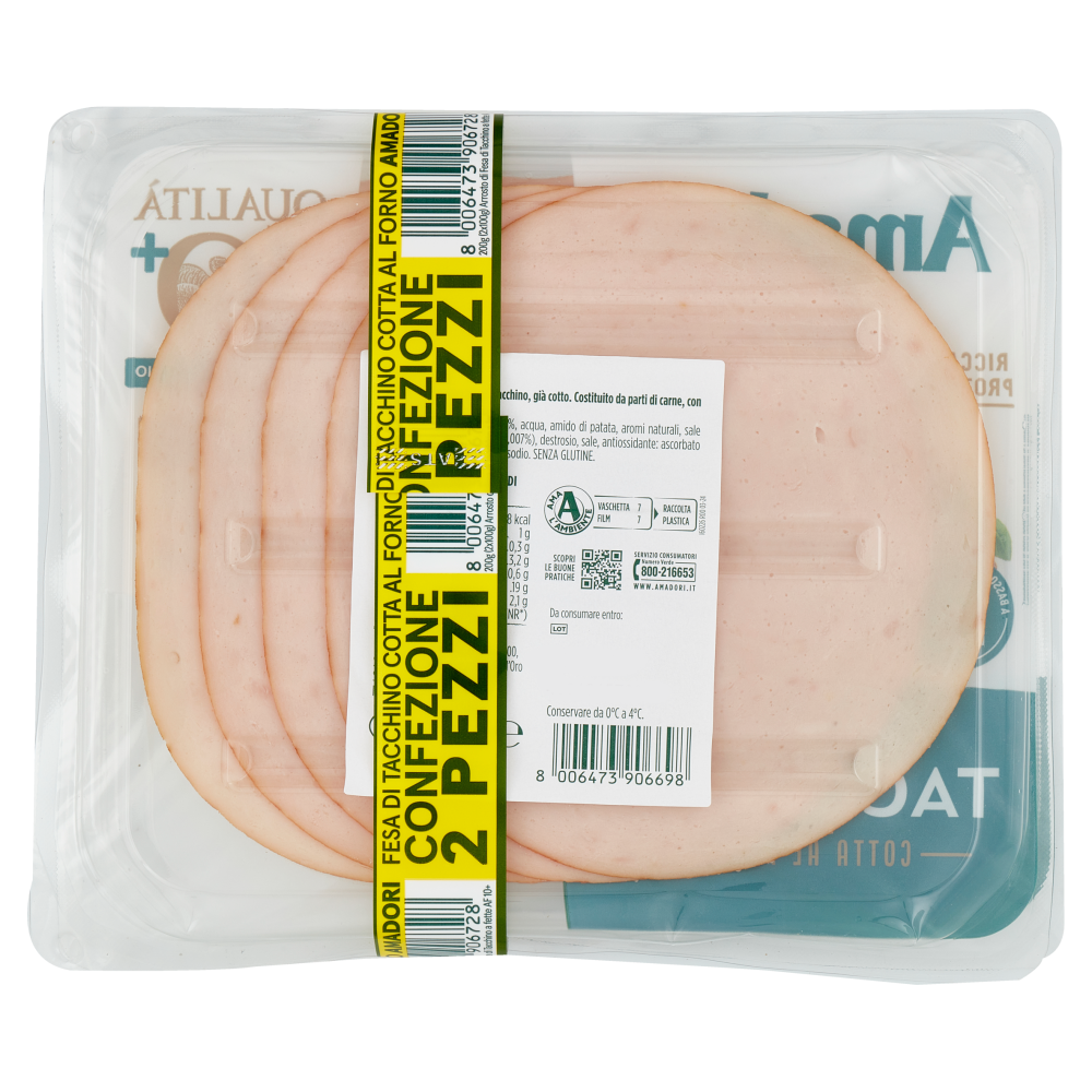 Amadori Qualit&agrave; 10+ Fesa di Tacchino Cotta al Forno 2 x 100 g