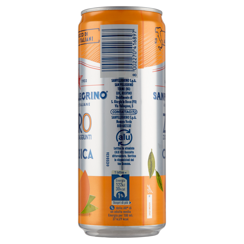 SANPELLEGRINO Classica Zero Zuccheri Aggiunti, Lattina 33 cl