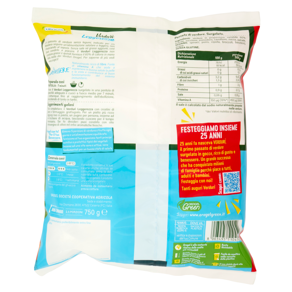 Orogel Il Benessere Verdur&igrave; Leggerezza Passato di Verdure Surgelati 750 g
