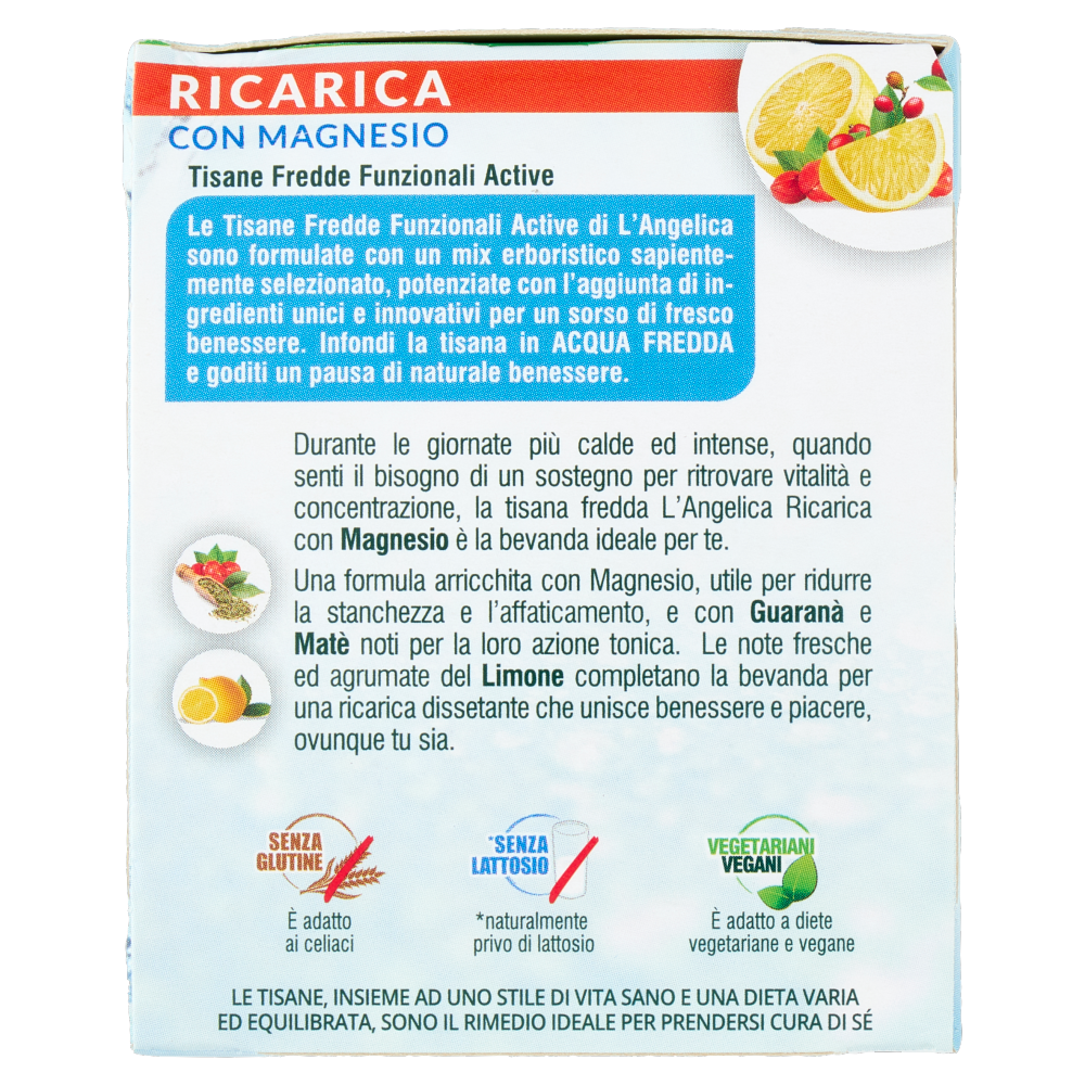 L'Angelica Tisana Fredda Ricarica con Magnesio Limone con Guaran&agrave; 18 Filtri 36 g