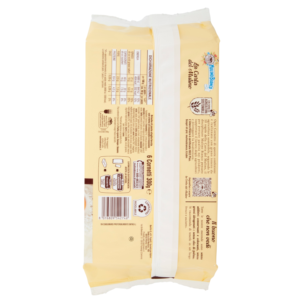 Mulino Bianco Cornetti al Cioccolato Merenda senza Additivi Conservanti 6 pezzi 300g