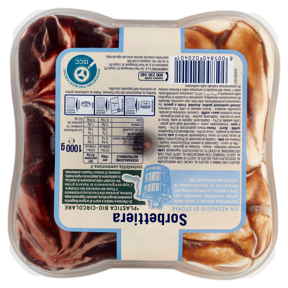 Sammontana Sorbettiera Tiramis&ugrave;, Vaniglia, Cacao, Panna 1 Kg