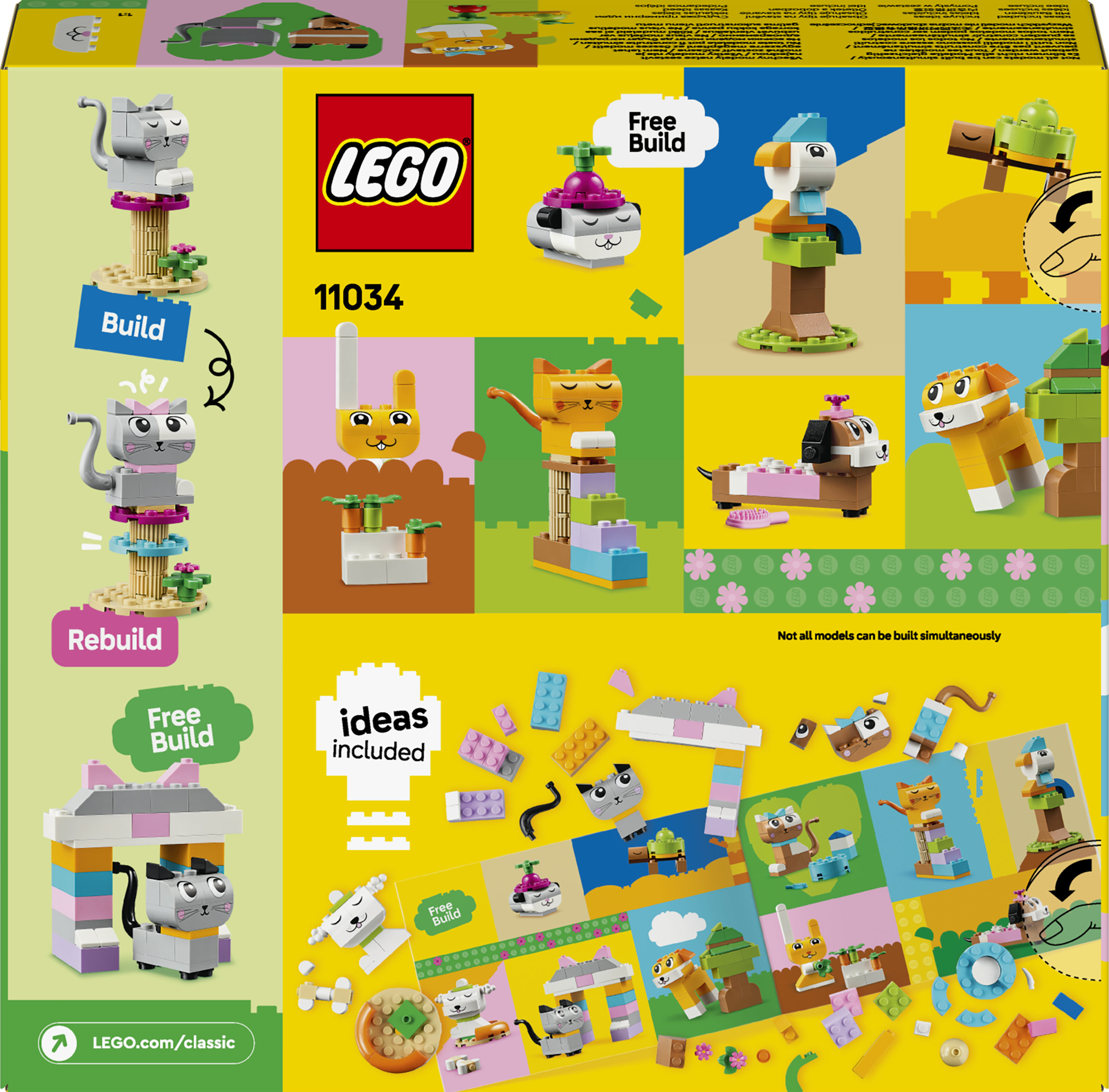 LEGO Classic 11034 Animali Domestici Creativi, Giocattolo per Bambine e Bambini 5+ per Costruire Cane, Gatto e Altri Animali