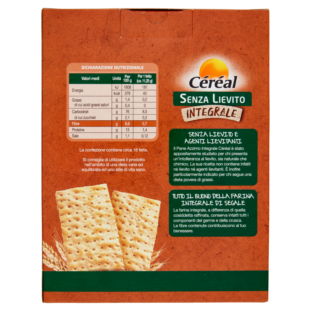 Céréal Senza Lievito Integrale Pane Azzimo con farina integrale di segale - 180 g