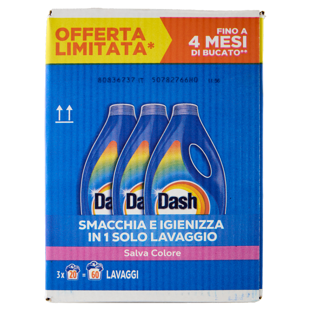 Dash Power Detersivo Liquido Lavatrice, Salva Colore, 3x20 Lavaggi=60 Lavaggi 3x900 ml