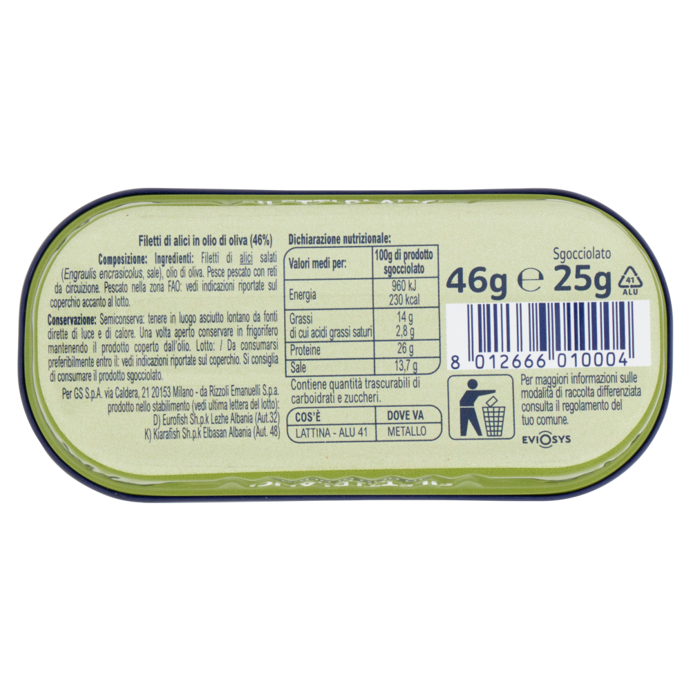 Carrefour Classic Filetti di Alici Distesi in Olio di Oliva 46 g