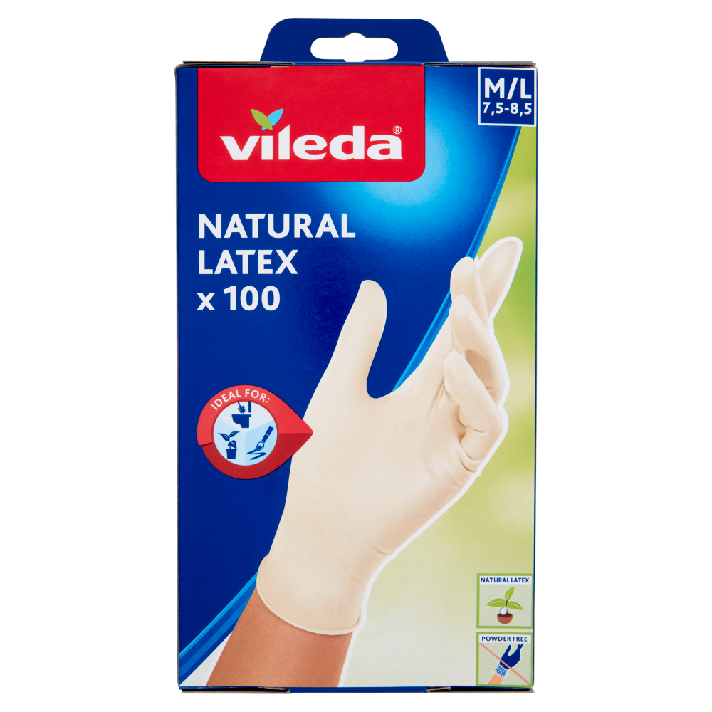 Vileda Natural Latex Guanti M/L 7,5-8,5 100 pz