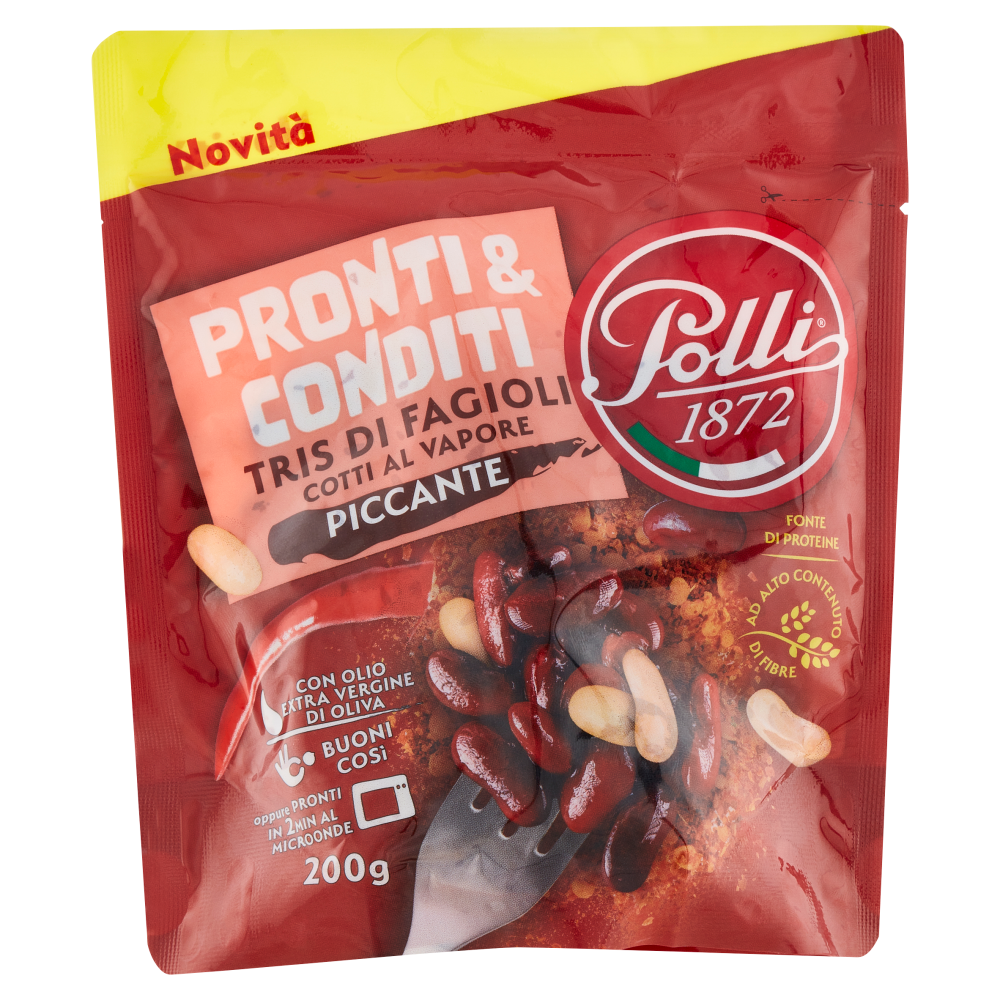 Polli Pronti & Conditi Tris di Fagioli Cotti al Vapore Piccante 200 g