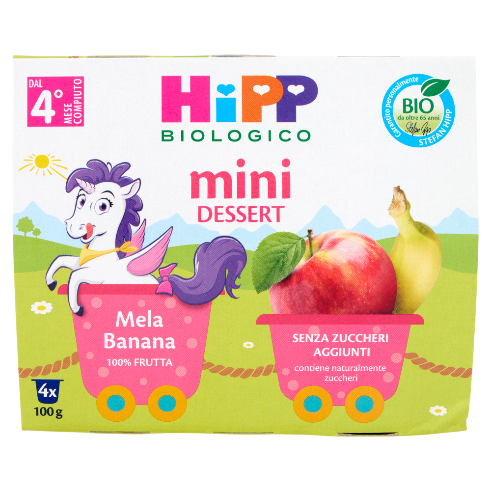 HiPP Biologico mini Dessert Mela Banana Senza Zuccheri Aggiunti 4 x 100 g