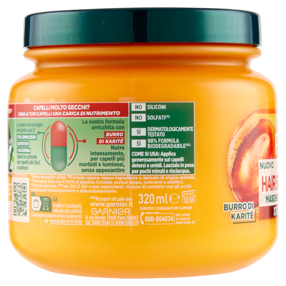 Garnier Fructis Hair Bomb Glicerina Maschera per capelli secchi, 320 ml