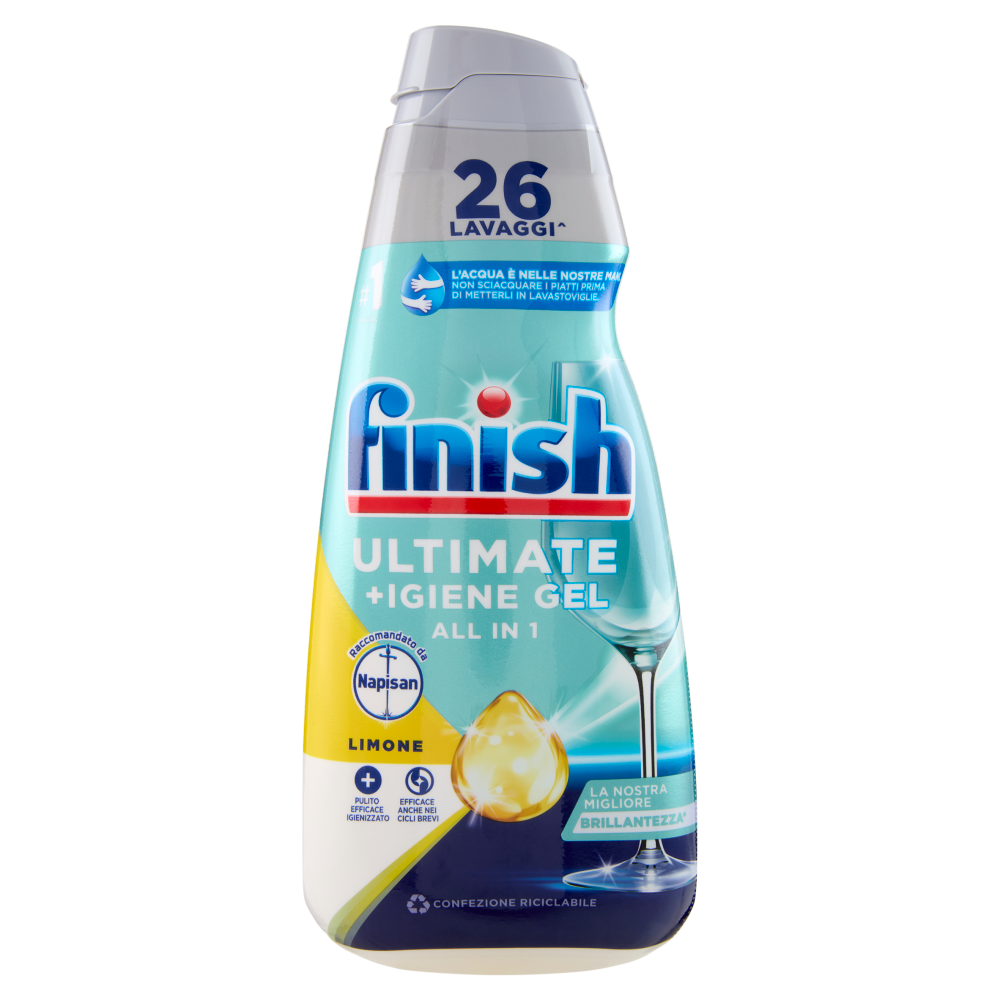 Finish Ultimate + Igiene Gel Limone liquido lavastoviglie 26 lavaggi 560 ml