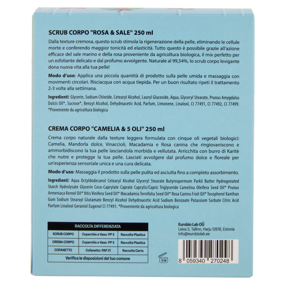 organic shop Scrub Corpo Rosa & Sale 250 ml + Crema Corpo Camelia & 5 Oli 250 ml