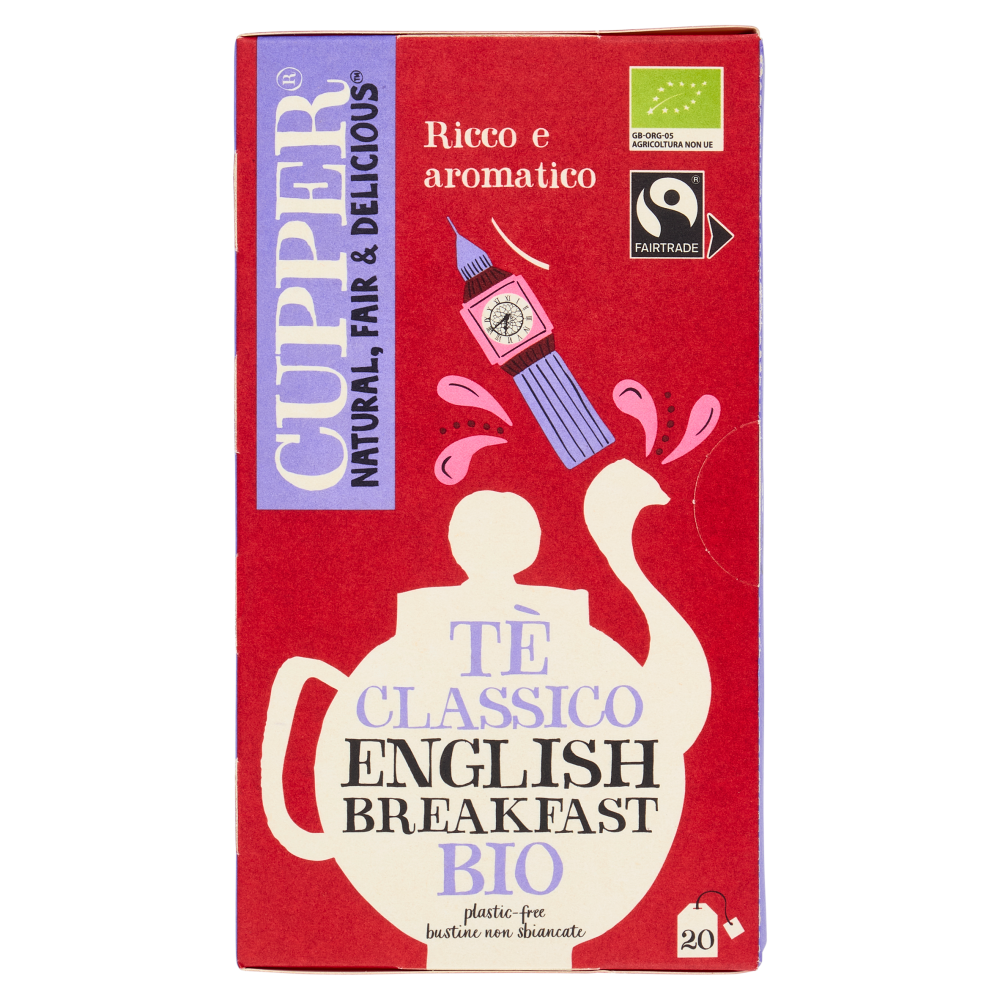 CUPPER English Breakfast Tè Nero Bio Fairtrade, Tè Ceylon Pieno e Rinfrescante, 20 Bustine 44 g