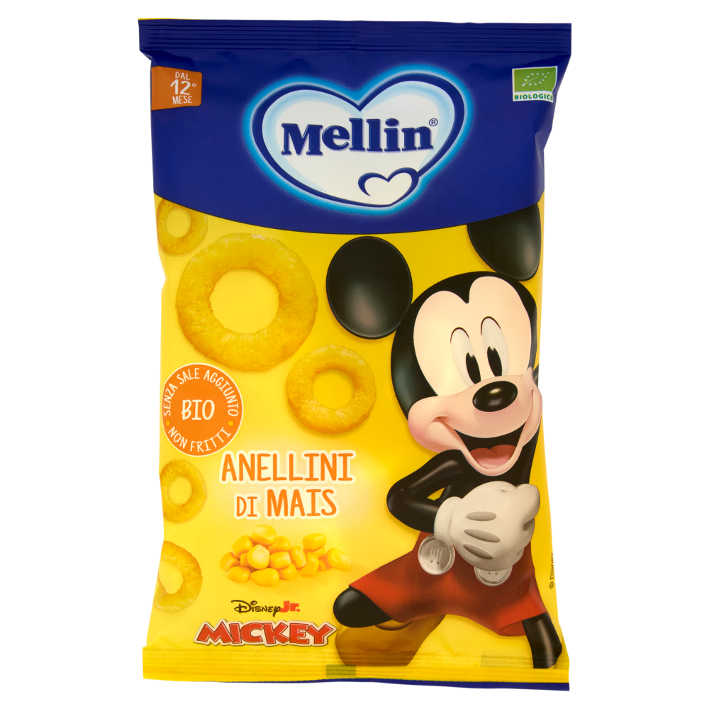 MELLIN Anellini di Mais, Disney Mickey Mouse, Snack Biologico, Senza Glutine, adatto dai 12 mesi 15g
