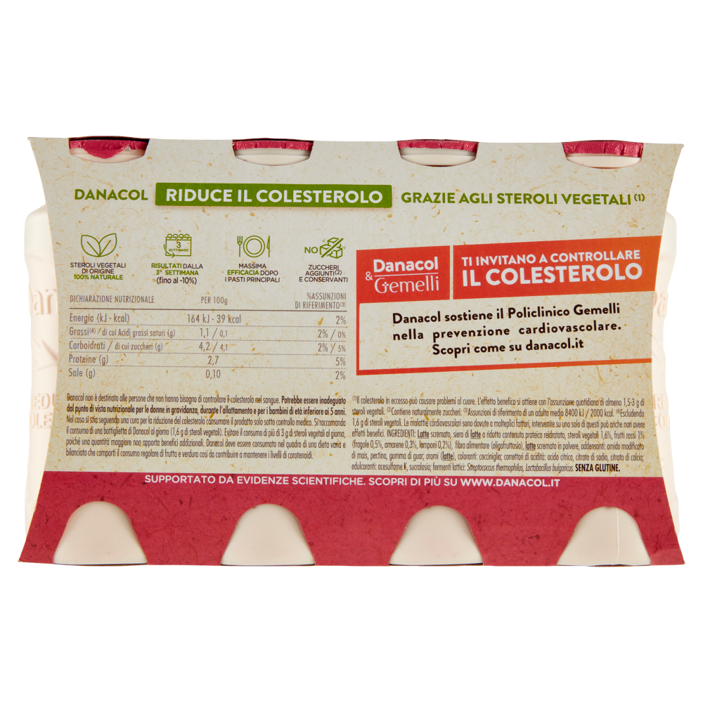 DANACOL Yogurt da bere, Riduce il Colesterolo grazie agli Steroli Vegetali, Frutti Rossi, 8x100g