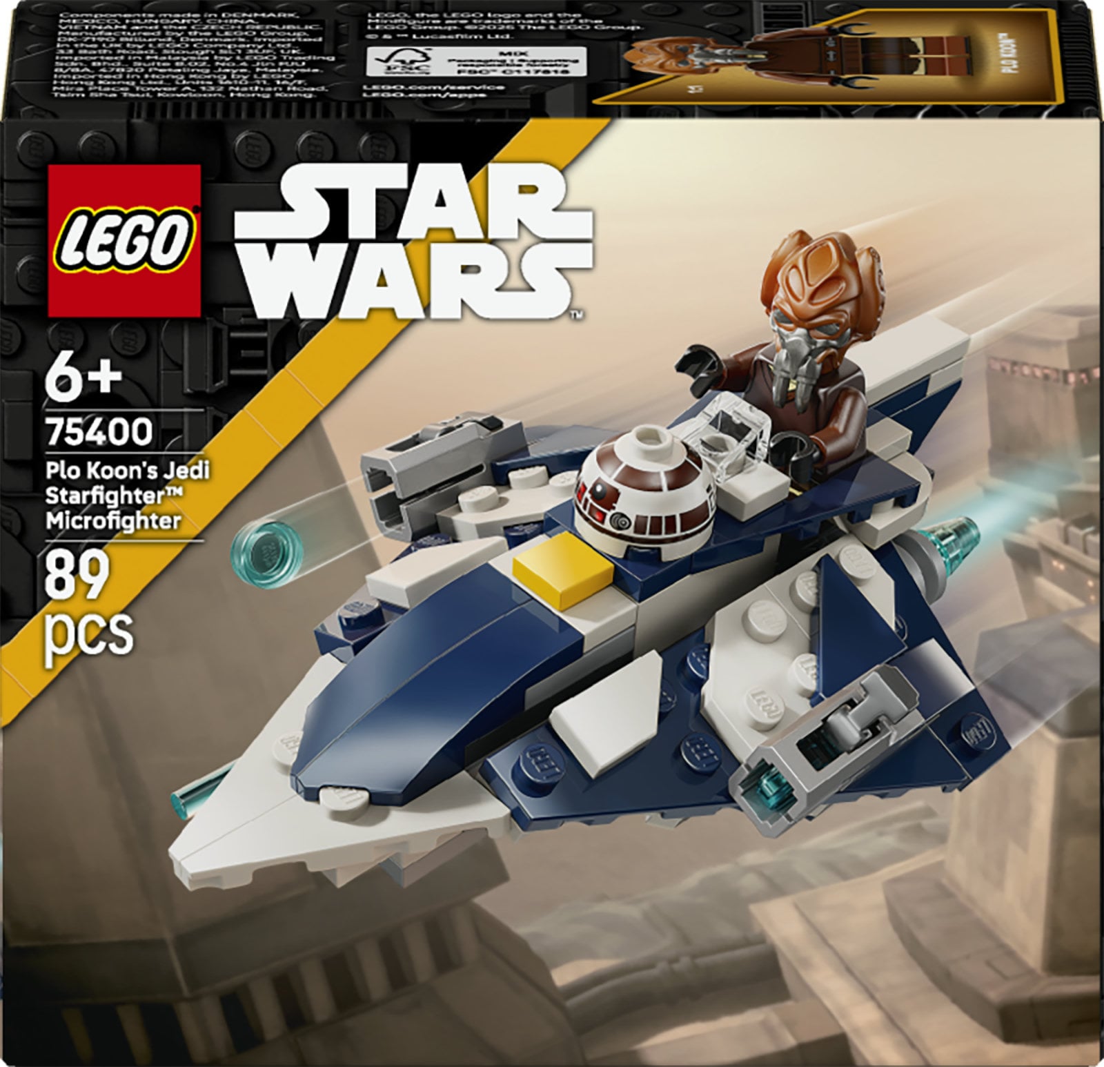 LEGO Star Wars 75400 Microfighter Jedi Starfighter di Plo Koon, Astronave Giocattolo con 2 Shooter e Minifigure, Regalo da 6+