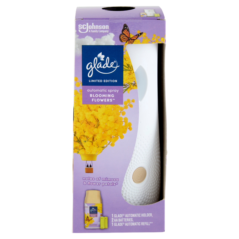 Glade® Automatic Spray Base, Profumatore per Ambienti, Fragranza Blooming Flowers Mimosa 269 ml