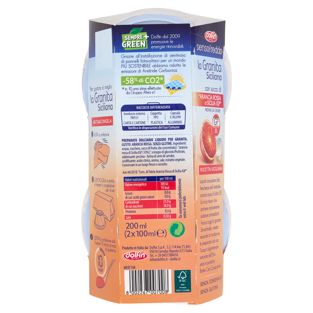 dolfin sensofreddo la Granita Siciliana con succo di "Arancia Rossa di Sicilia IGP" 2 x 100 ml