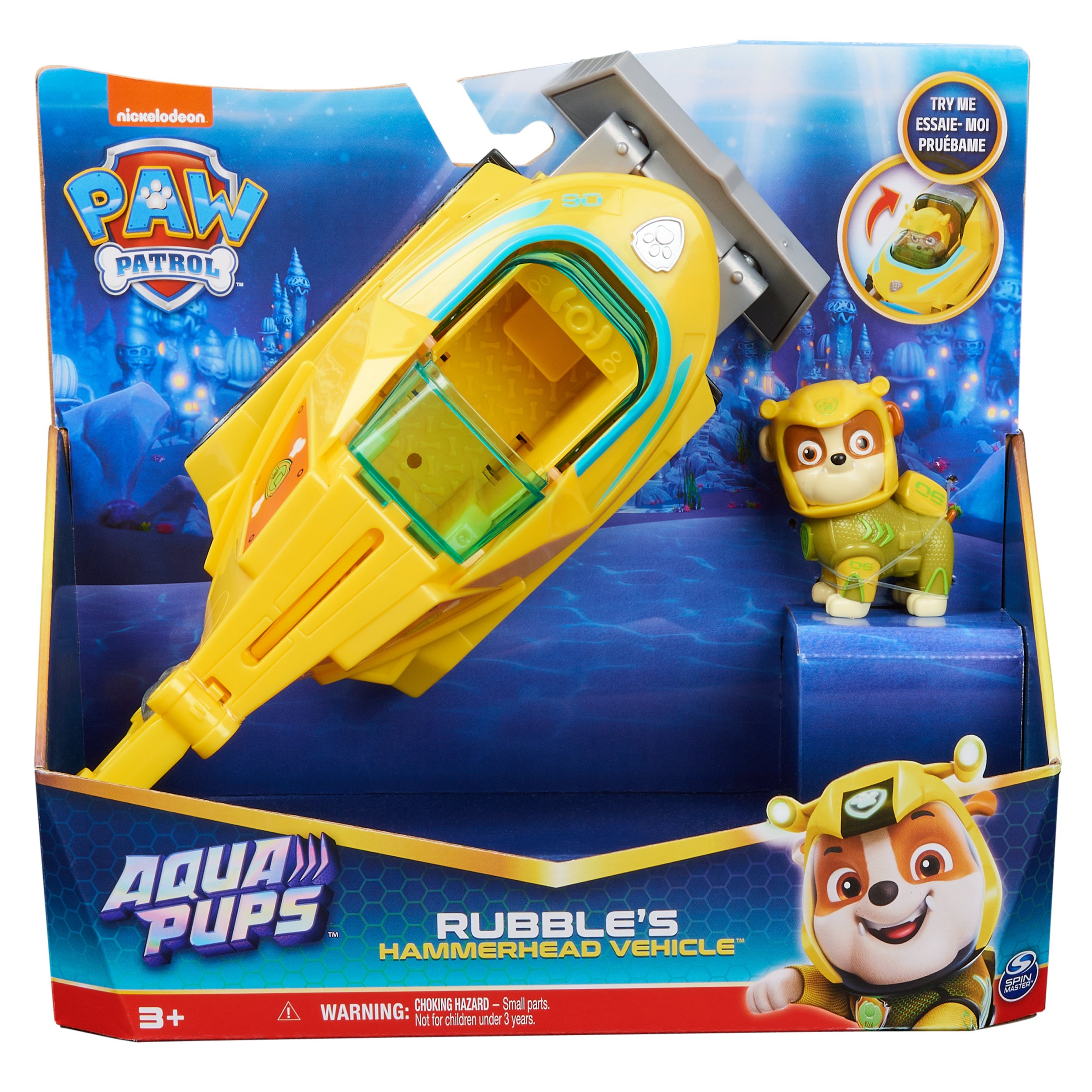 PAW Patrol Aqua Pups, Shark Vehicle trasformabile di Chase con action figure da collezione, giocattoli per bambini dai 3 anni in su