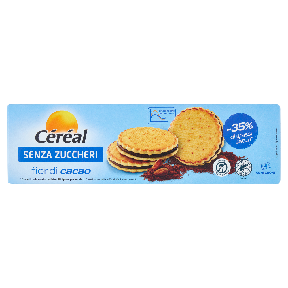 Céréal Senza Zuccheri Biscotti Fior di Cacao, senza olio di palma, -35% di grassi saturi - 185 g