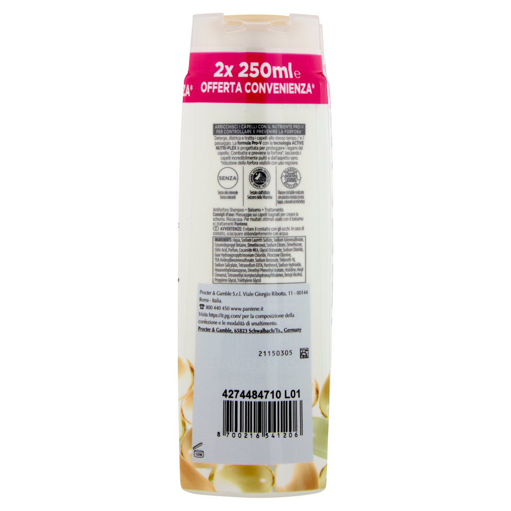 Pantene Pro-V Antiforfora 3 in 1 Shampoo + Balsamo + Trattamento Active Nutri-Plex 2 x 250 ml