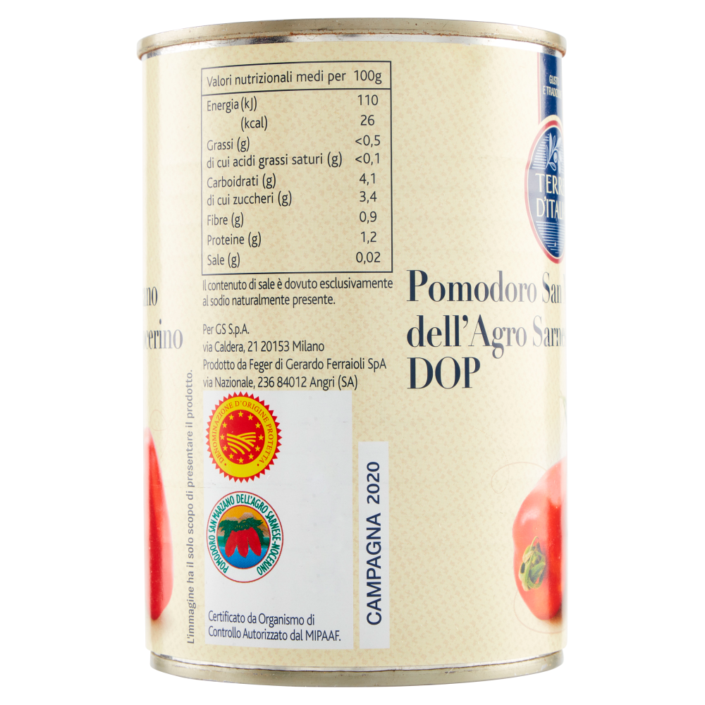 Terre d'Italia Pomodoro San Marzano dell'Agro Sarnese Nocerino DOP 400 g