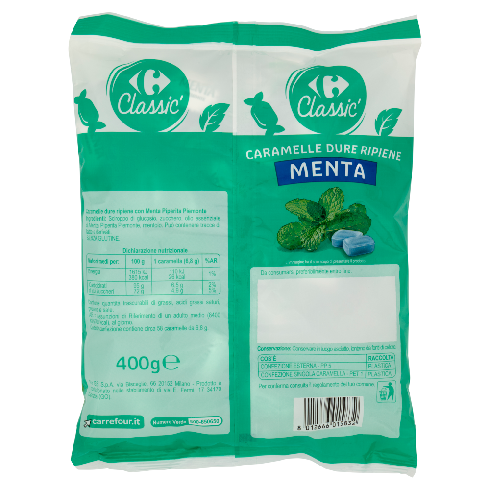 Carrefour Classic Caramelle Dure Ripiene Menta 400 g