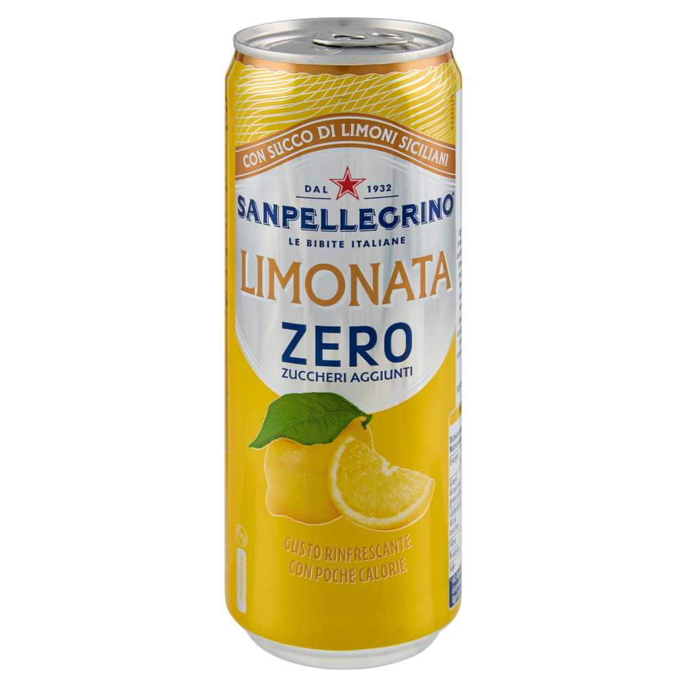 BIBITE SANPELLEGRINO, Bevande Gassate, Naturali, Limonata Zero, Lattina 33 cl