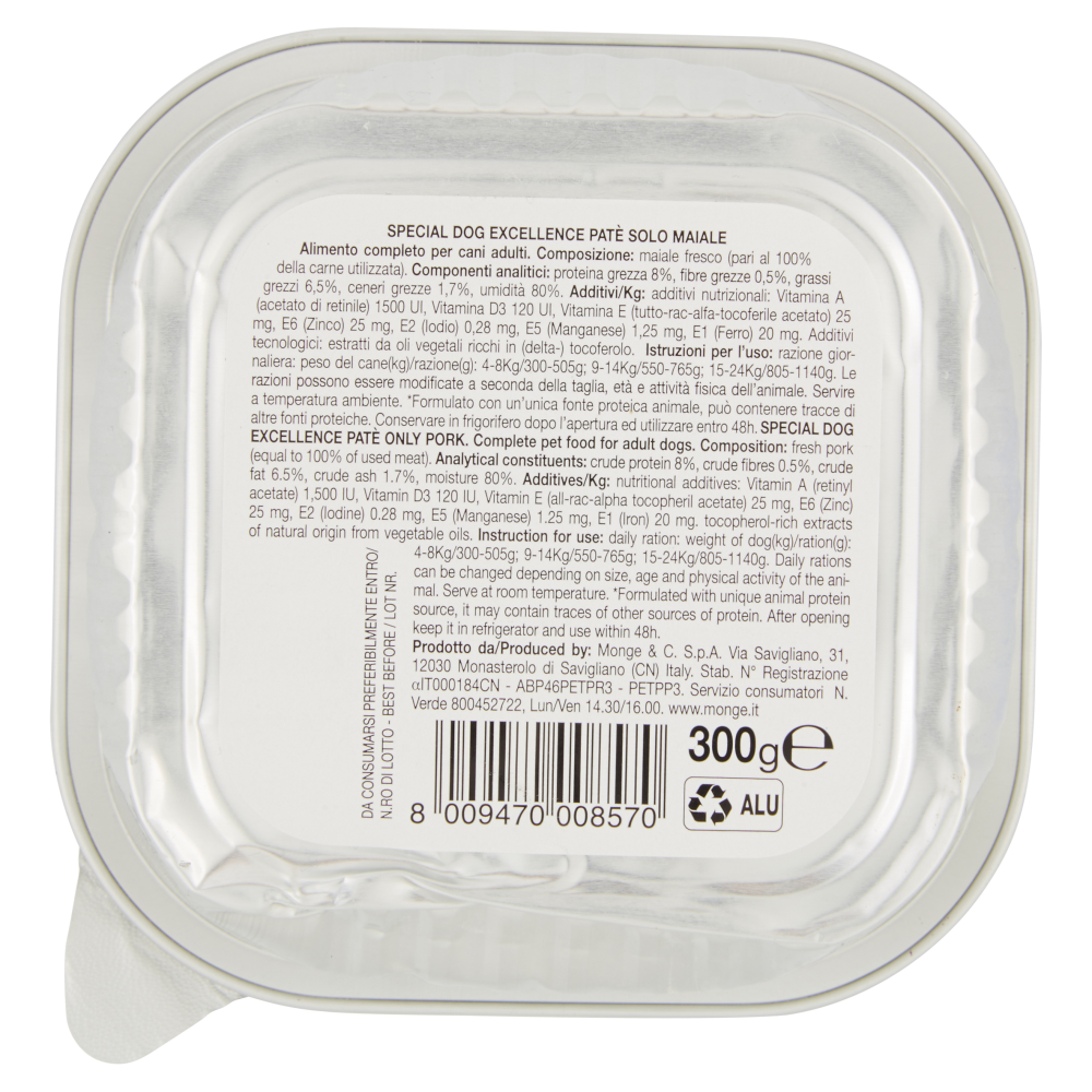 Special Dog Excellence Adult Patè Monoprotein* Solo Maiale 300 g