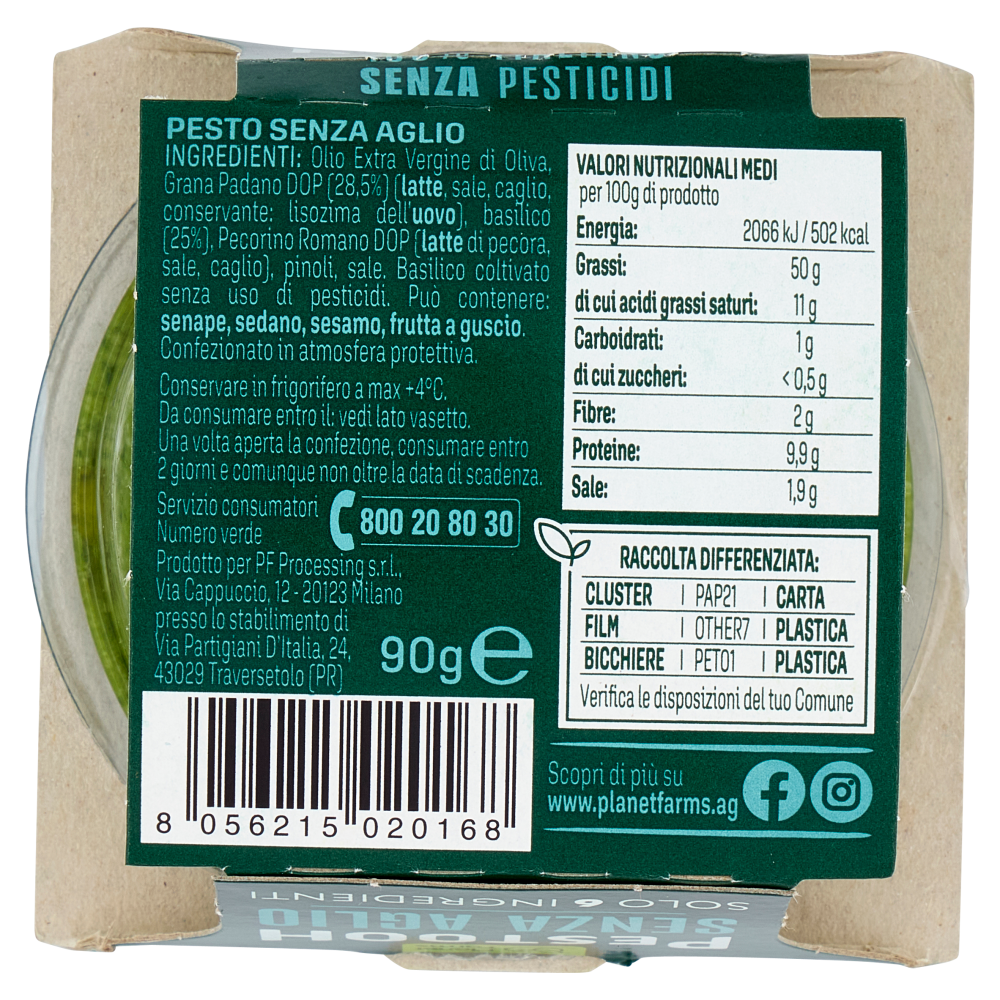 Planet Farms Pestooh Basilico Fresco Senza Aglio 90 g