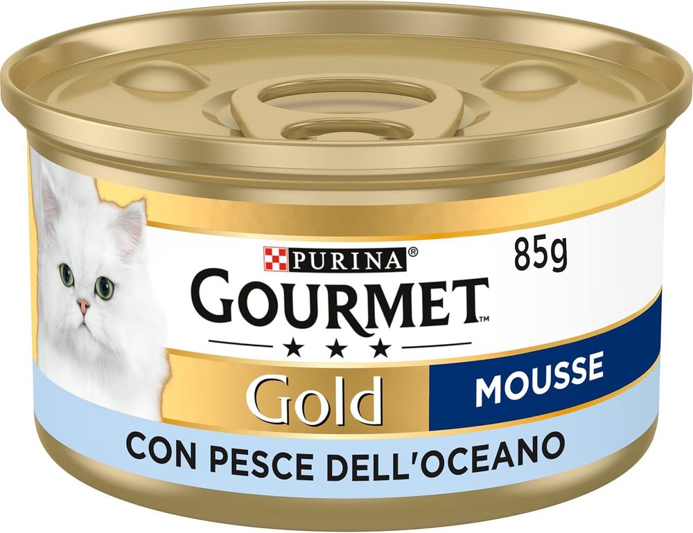GOURMET Gold Cibo Umido per Gatti Adulti, Mousse con Pesce dell'Oceano, lattina da 85g
