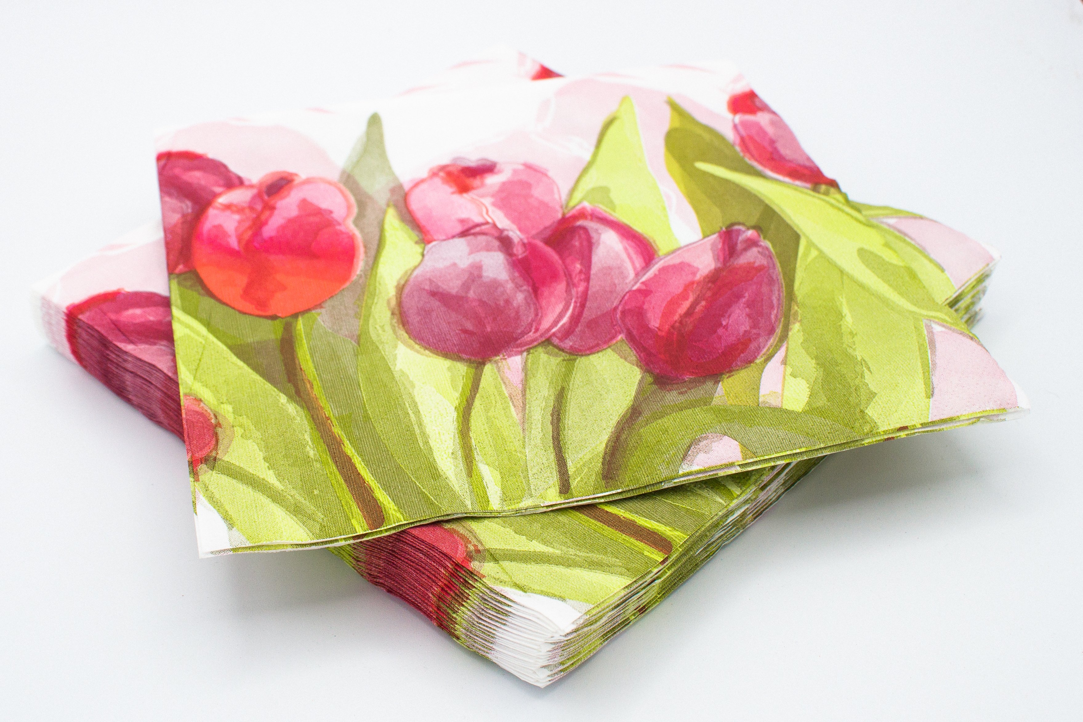 20 tovaglioli 40x40cm 3 veli Tulipano Rosa   