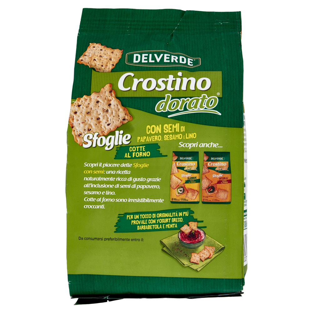 Delverde Crostino dorato Sfoglie con Semi di Papavero, Sesamo e Lino 180 g