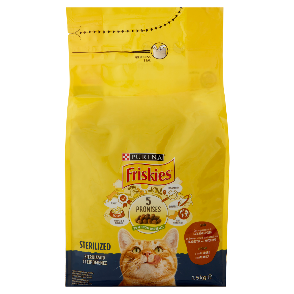 PURINA FRISKIES Sterilizzato Tacchino e Pollo e con verdure 1,5kg