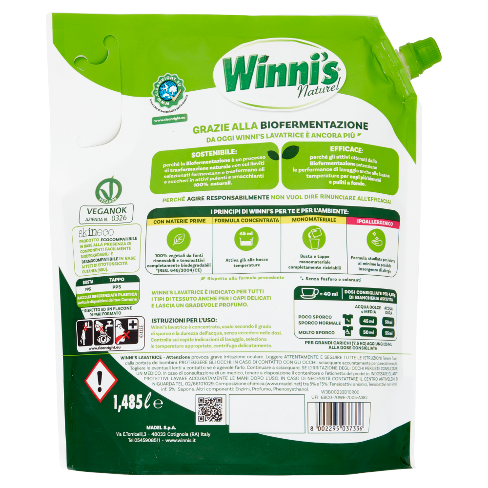 Winni's Naturel Lavatrice Capi colorati Fiori d'arancio e Sandalo pouch 33 Lavaggi 1,485 l