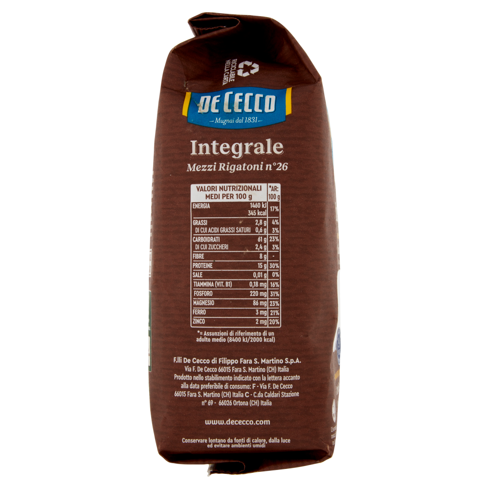 De Cecco Integrale Mezzi Rigatoni n° 26 500 g