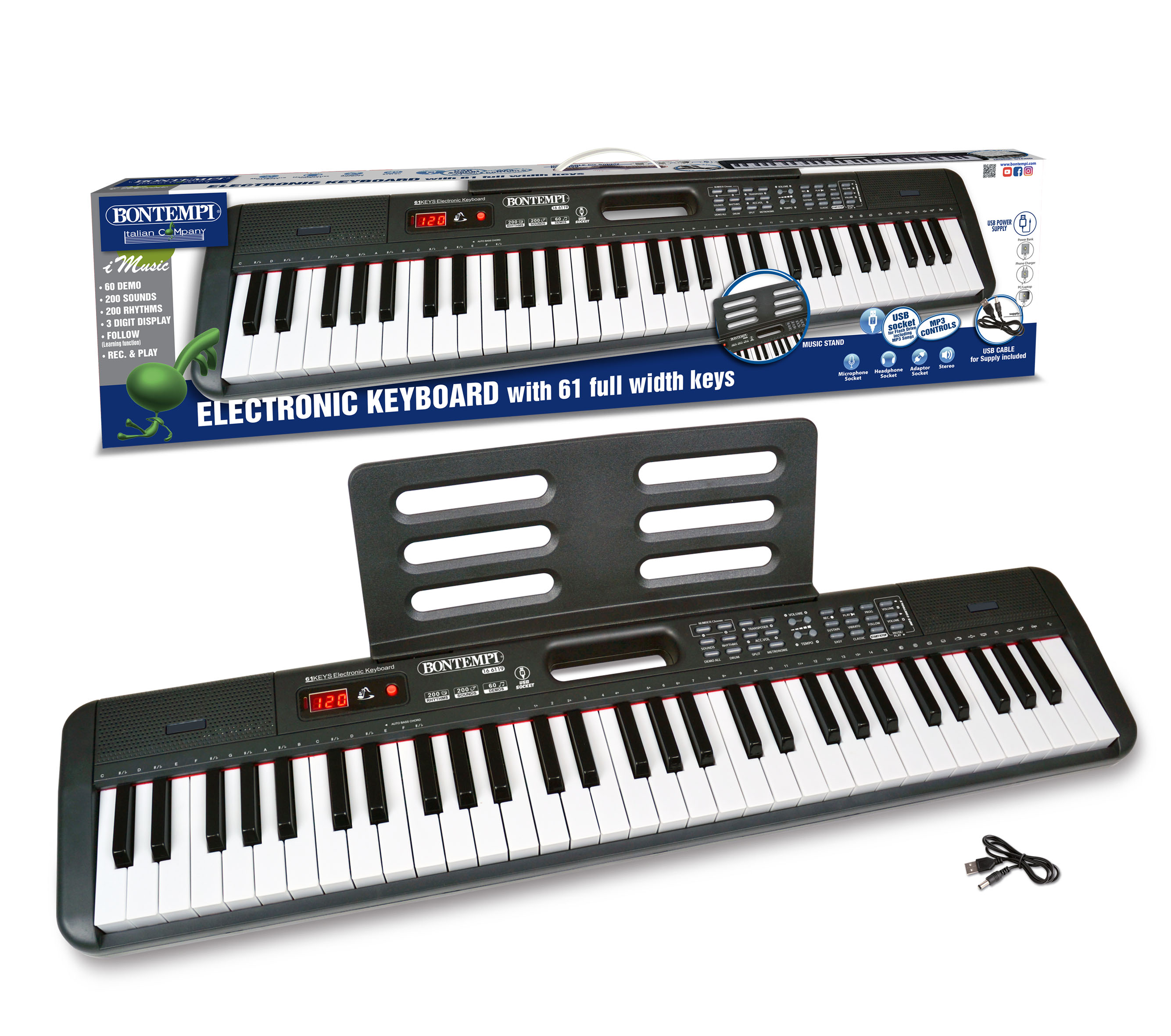 Bontempi Digital Keyboard with 61 full width keys Carrefour