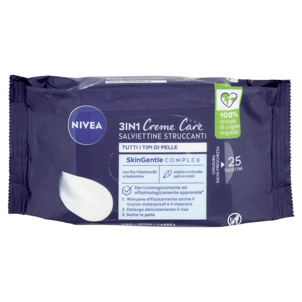 Nivea 3in1 Creme Care Salviettine Struccanti Tutti i Tipi di Pelle 25 pz