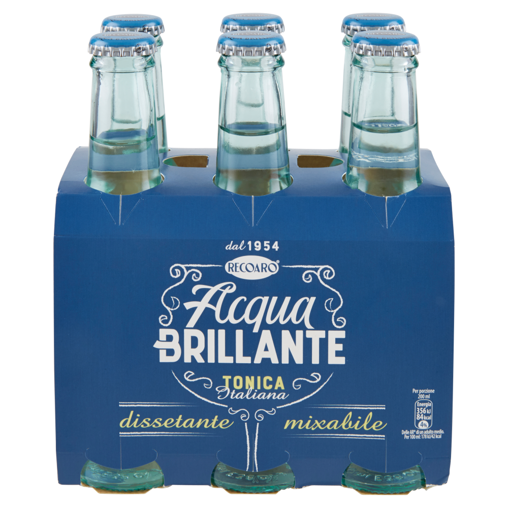 RECOARO ACQUA BRILLANTE Bibita Gassata, Acqua Tonica 20cl x 6