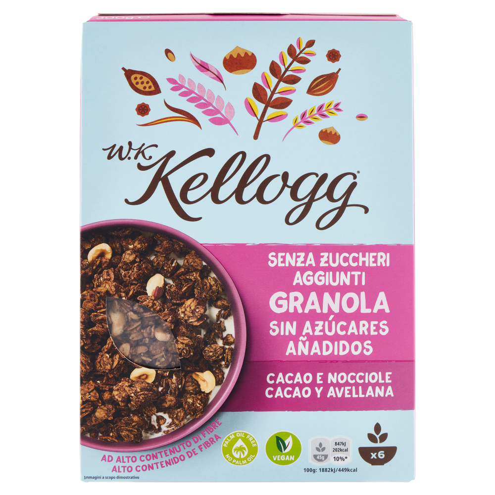 W.K Kellogg Senza Zuccheri Aggiunti Granola Cacao e Nocciole 300 g