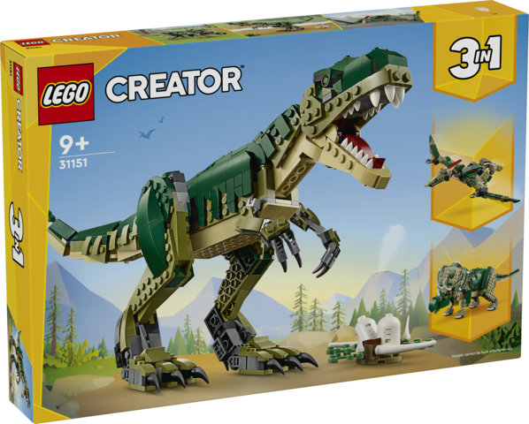 LEGO Creator 3 in 1 31151 T. Rex, Dinosauro Giocattolo Trasformabile in Triceratopo e Pterodattilo, Giochi per Bambini 9+